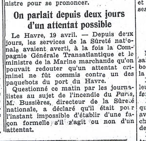 Un article envisageant l'origine criminelle des incendies des paquebots de la Transat